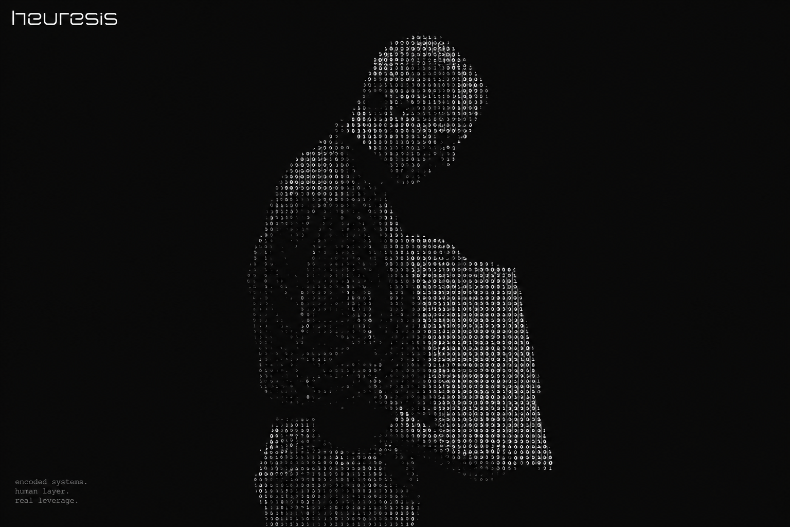 A human figure rendered in 0s and 1s — the encoded founder