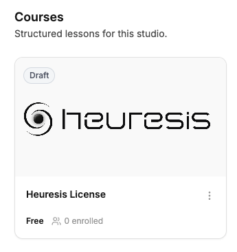 The courses shelf — structured lessons with the Heuresis License course